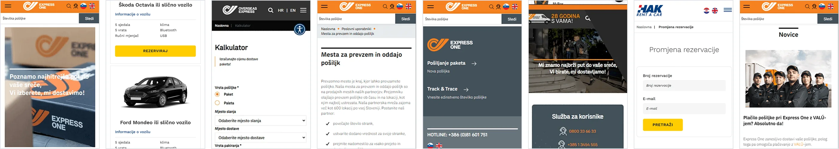 Osam stvarnih mobilnih zaslona: Express One, HAK Rent a car i Overseas Express