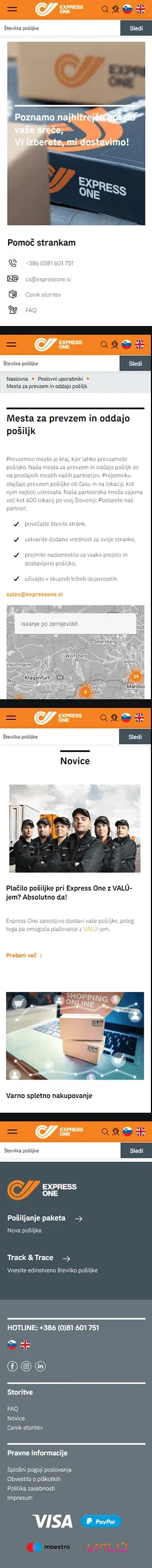 Express One Slovenija na mobitelu: naslovnica, mjesta za preuzimanje, novosti i izbornik